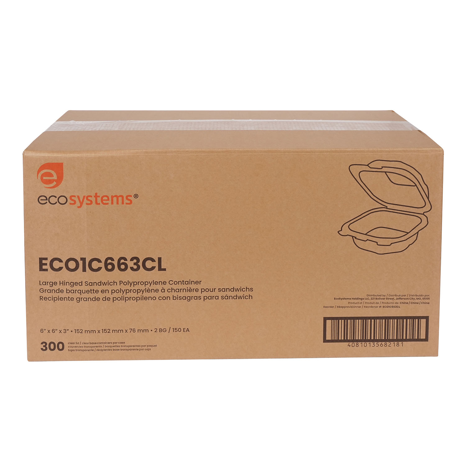 EcoSystems Polypropylene Hinged Container, Clear, 6" x 6" x 3", 1/CS/300 - Image 2