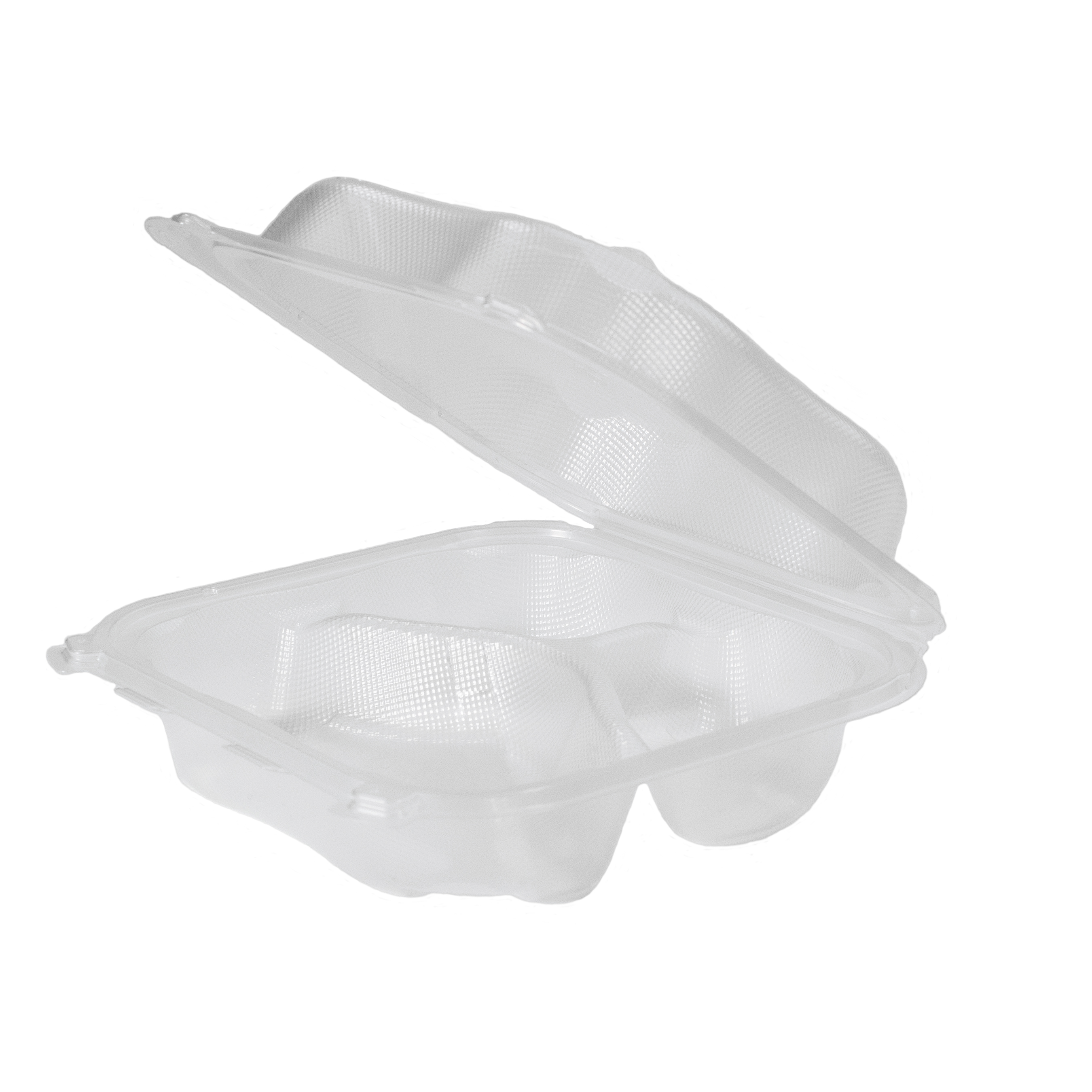 EcoSystems Polypropylene 3-Compartment Hinged Container, Clear, 8.35" x 8.3" x 3", 1/CS/150