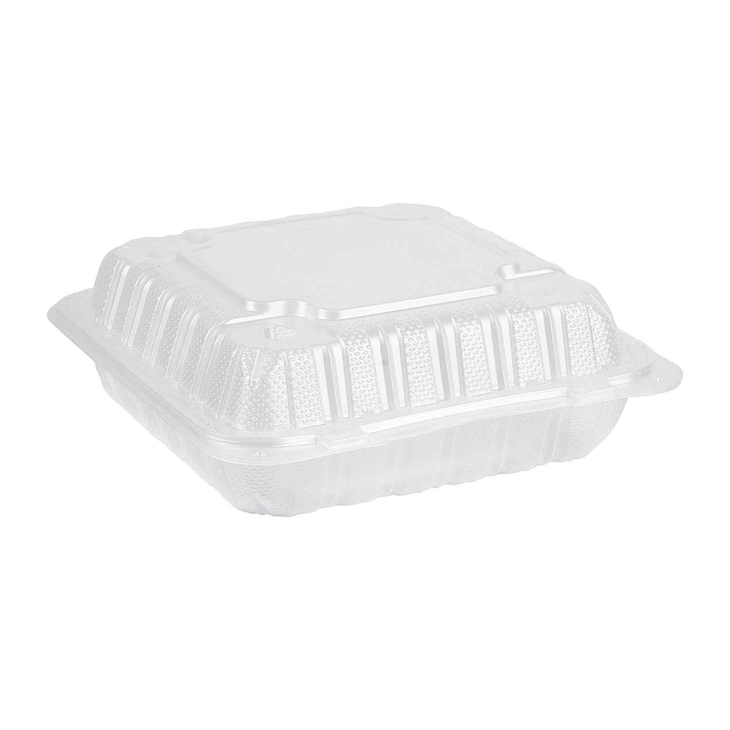EcoSystems Polypropylene Hinged Container, Clear, X-Large, 9.23" x 9.23" x 3", 1/CS/150 - Image 4