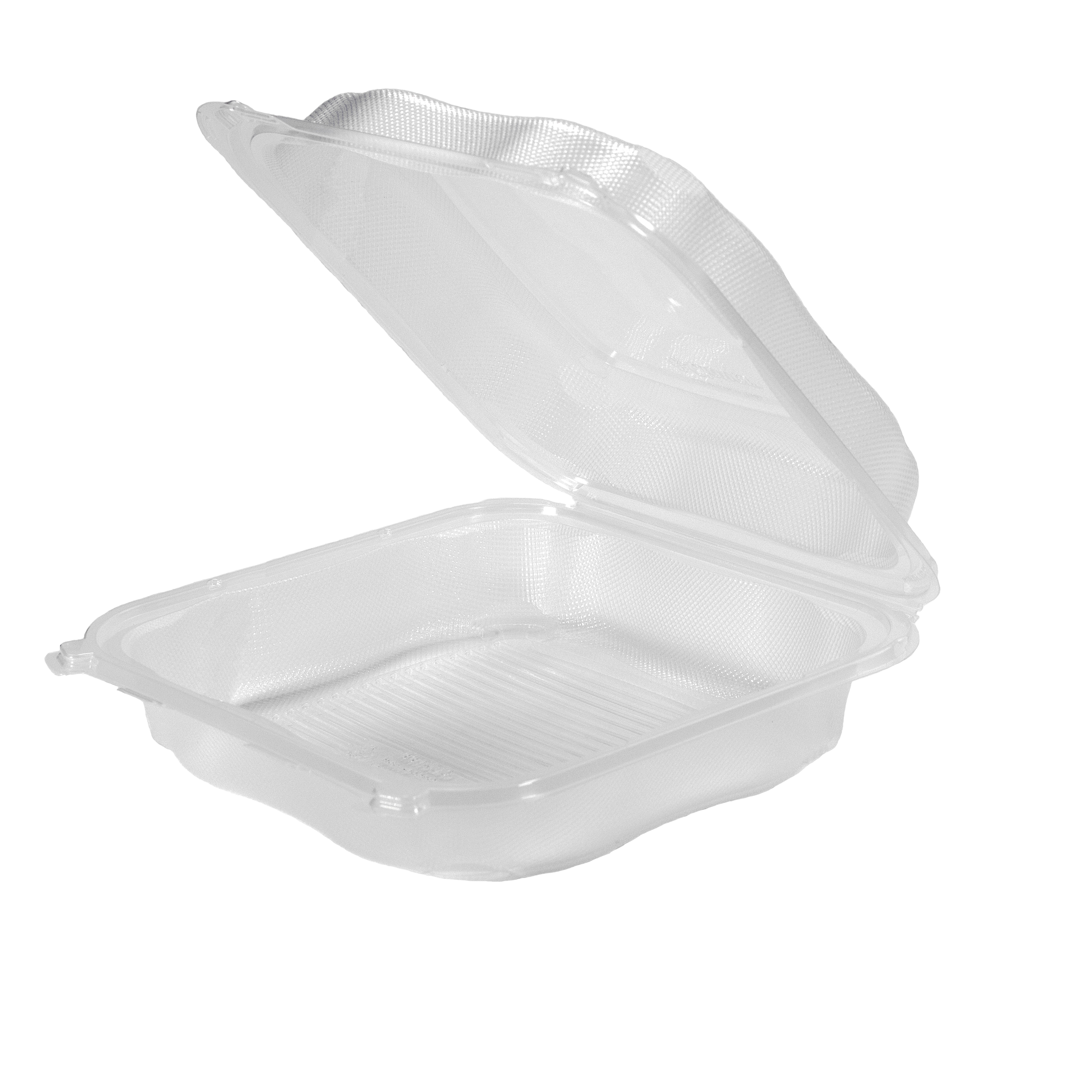 EcoSystems Polypropylene Hinged Container, Clear, X-Large, 9.23" x 9.23" x 3", 1/CS/150