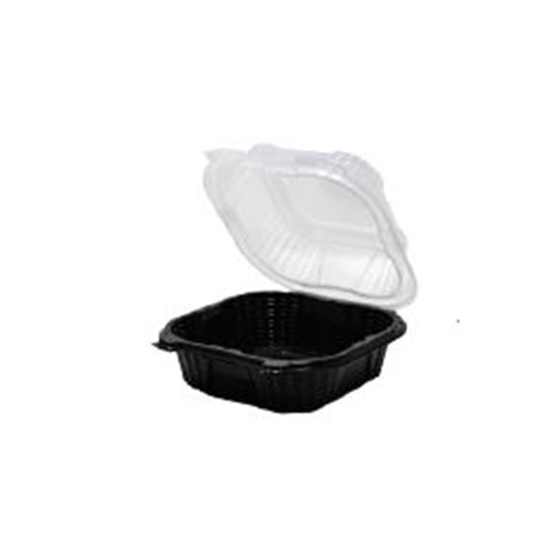 EcoSystems Polypropylene Hinged Container, Black/Clear, 6" x 6" x 3", 1/CS/300