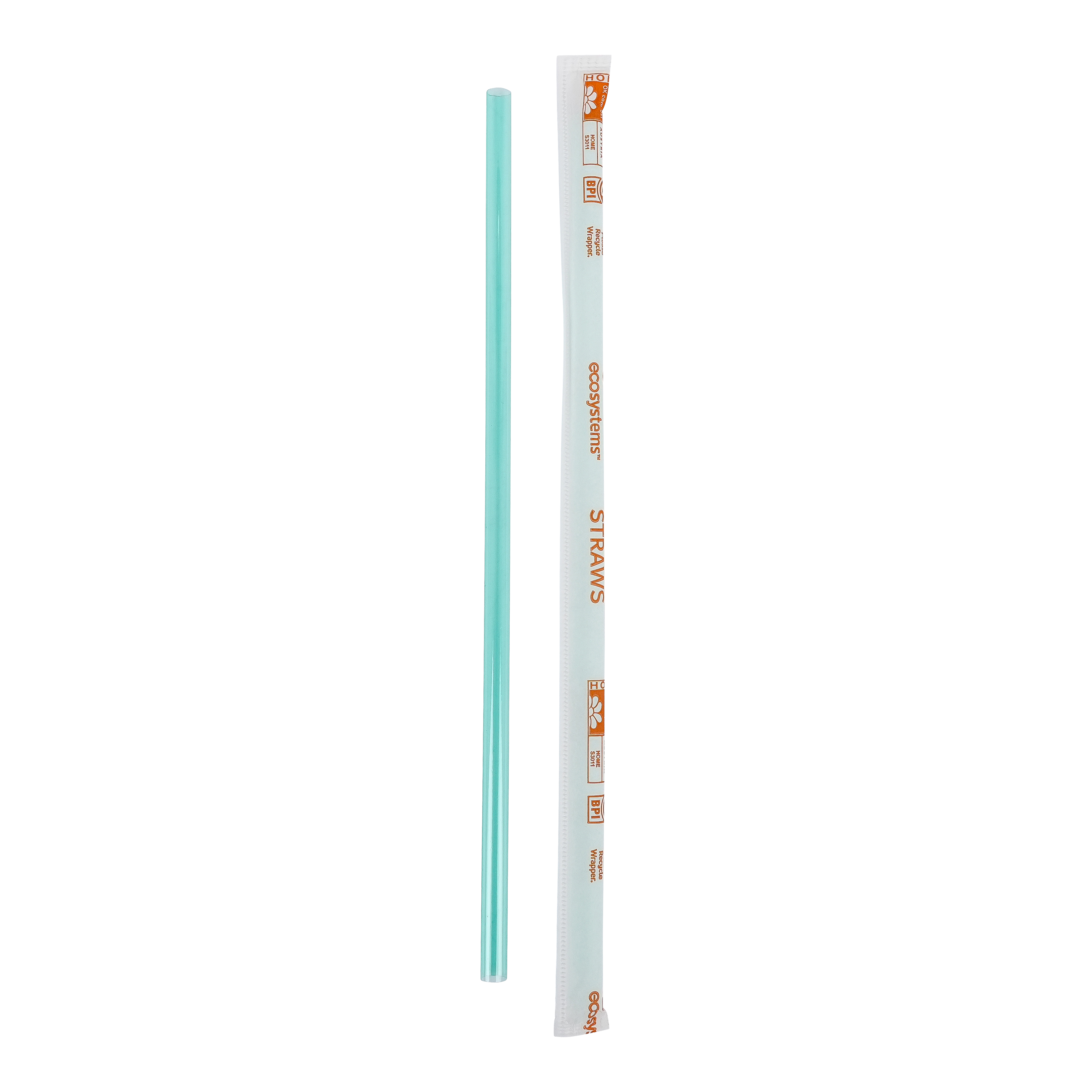 L8750327-1 EcoSystems Compostable Giant Straw, Paper Wrapped, Boxed, Green, 10.25"