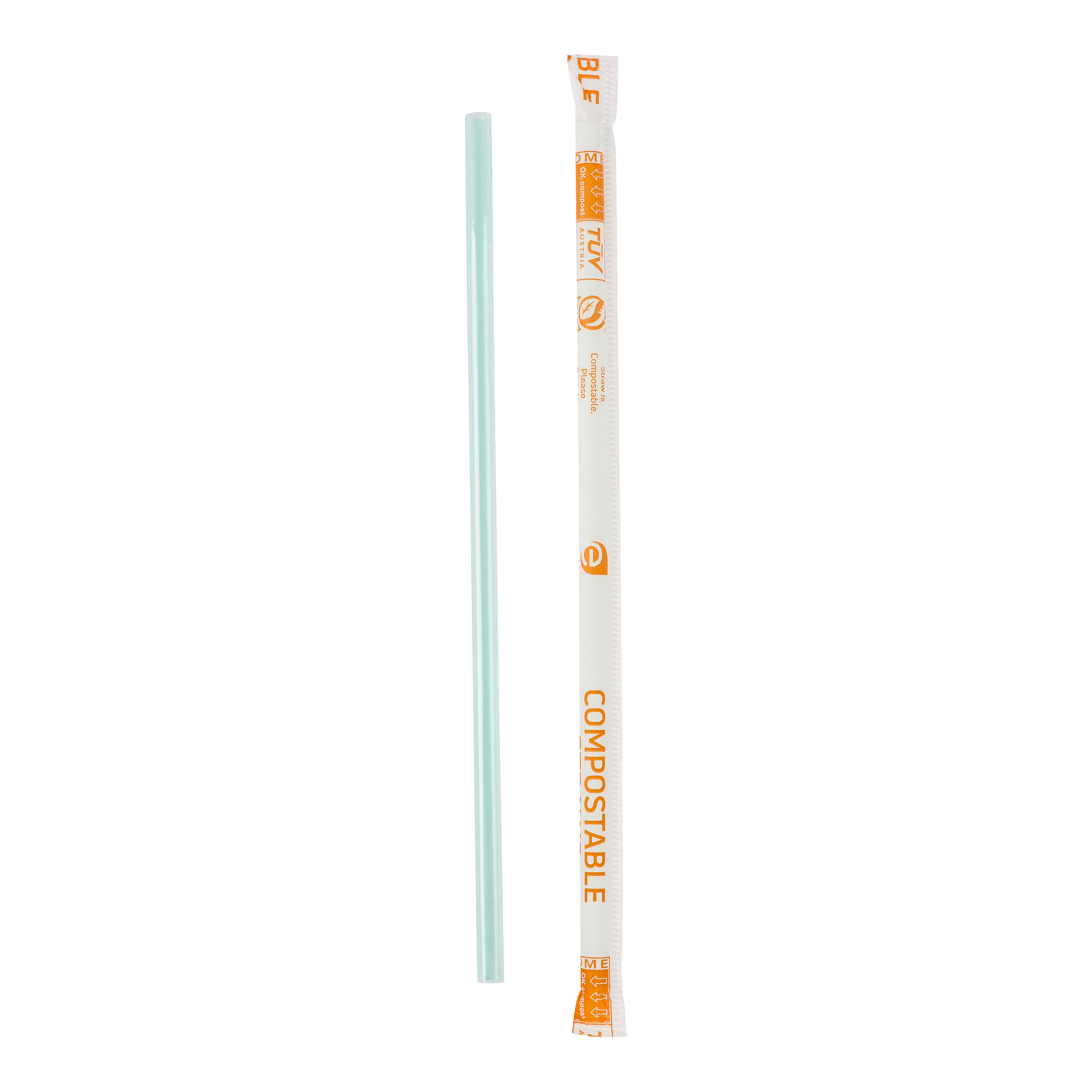 EcoSystems Compostable Jumbo Straw, Paper Wrapped, Boxed, Green, 7.75"