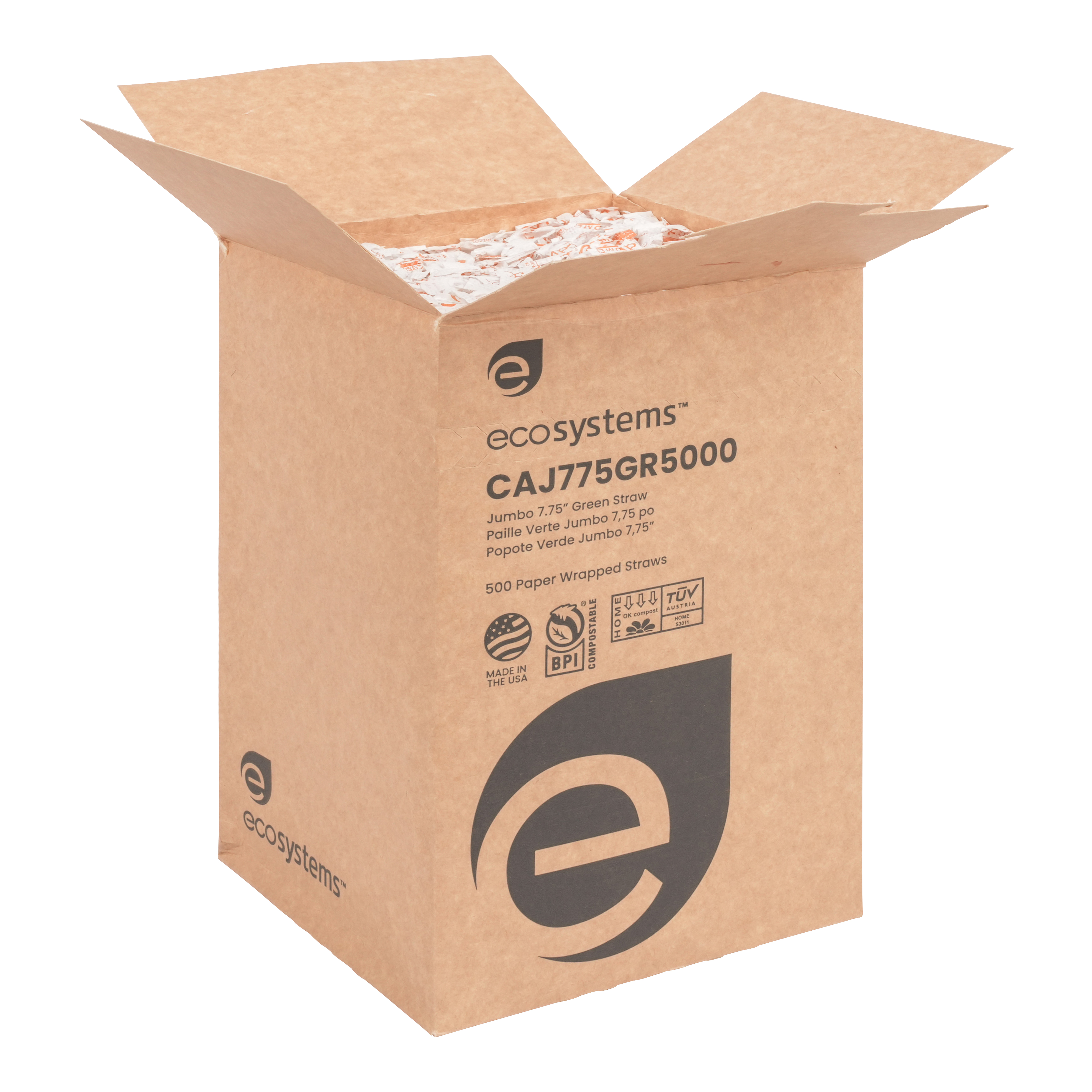 EcoSystems Compostable Jumbo Straw, Paper Wrapped, Boxed, Green, 7.75" - Image 3
