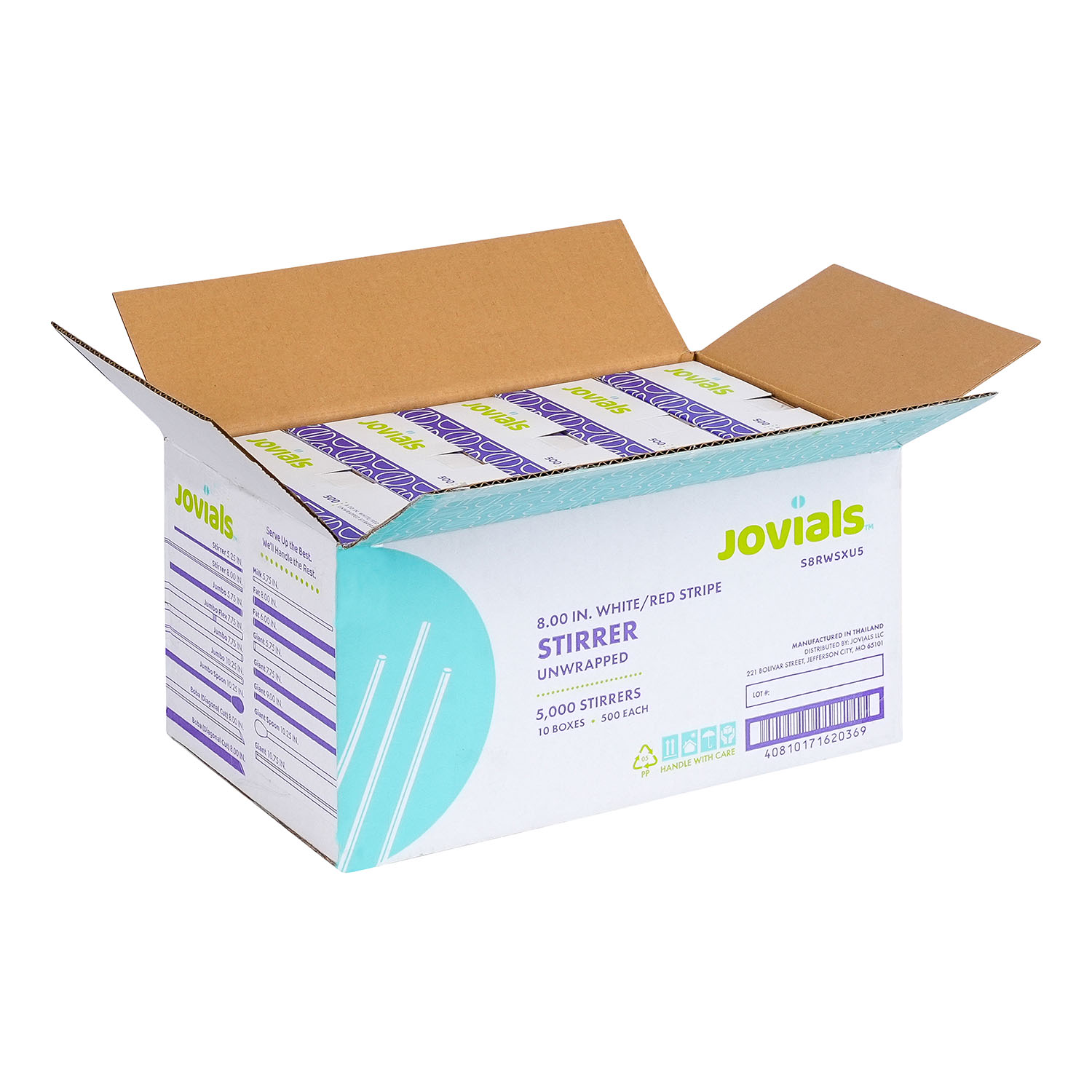 Jovials™ Unwrapped Collins Straw, White/Red Stripe, 8" - Image 5