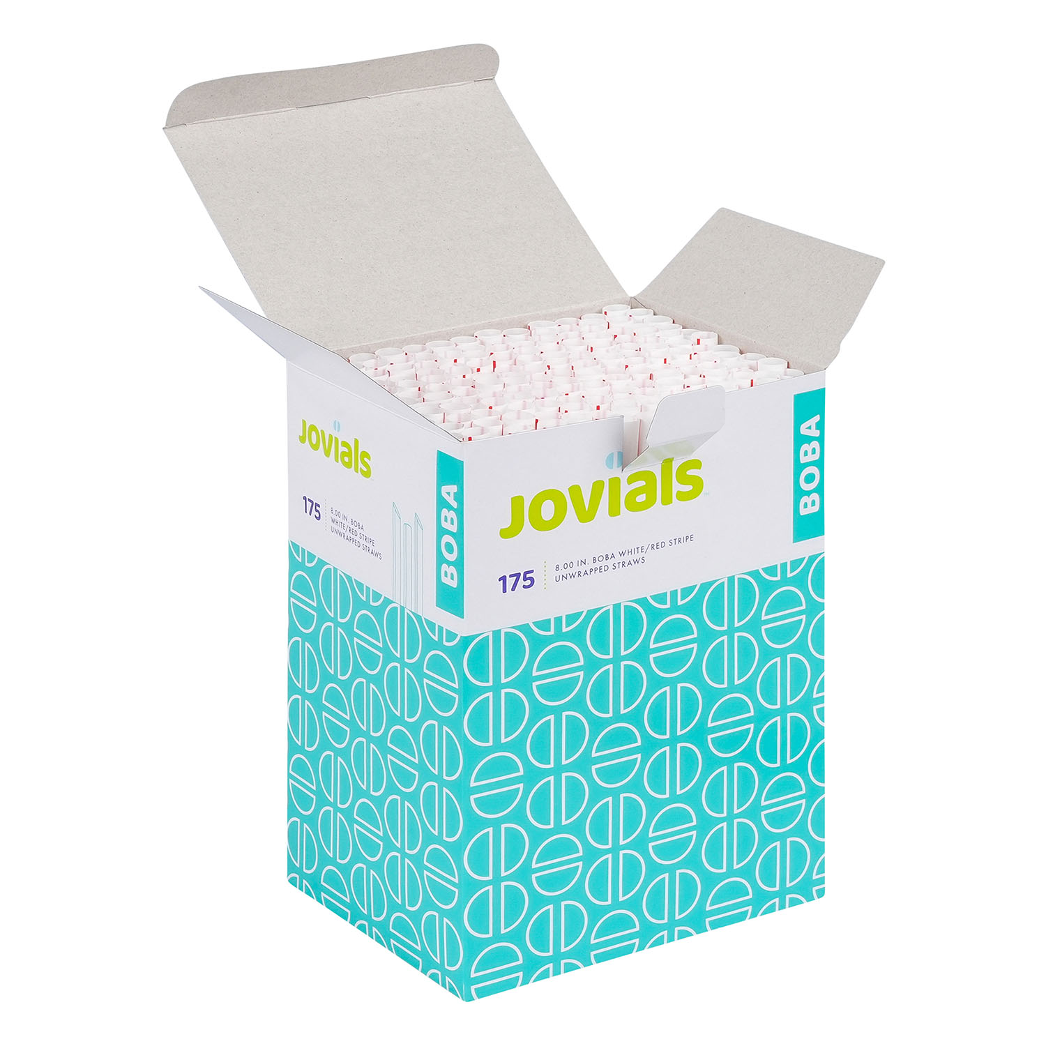 Jovials™ Unwrapped Boba Diagonal Cut Straw, White/Red Stripe, 8" - Image 3