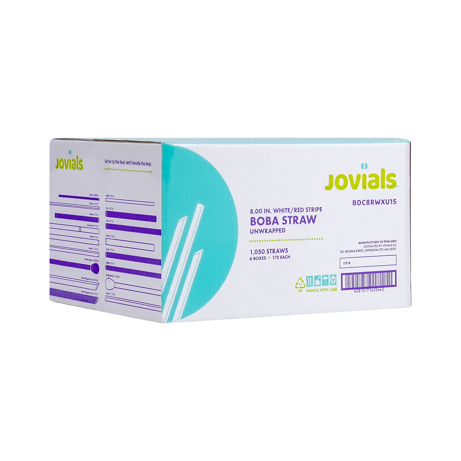 Jovials™ Unwrapped Boba Diagonal Cut Straw, White/Red Stripe, 8" - Image 4