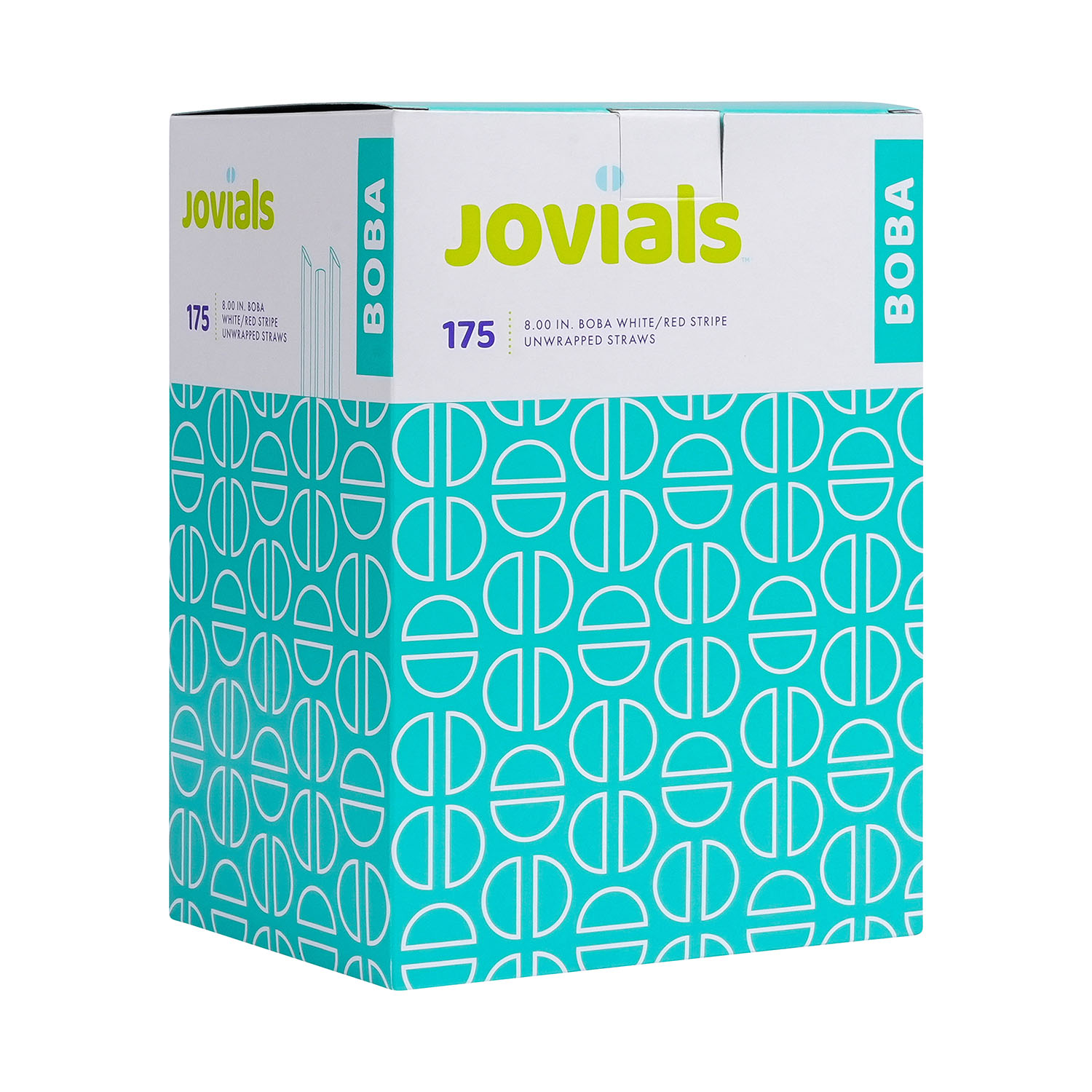 Jovials™ Unwrapped Boba Diagonal Cut Straw, White/Red Stripe, 8" - Image 2