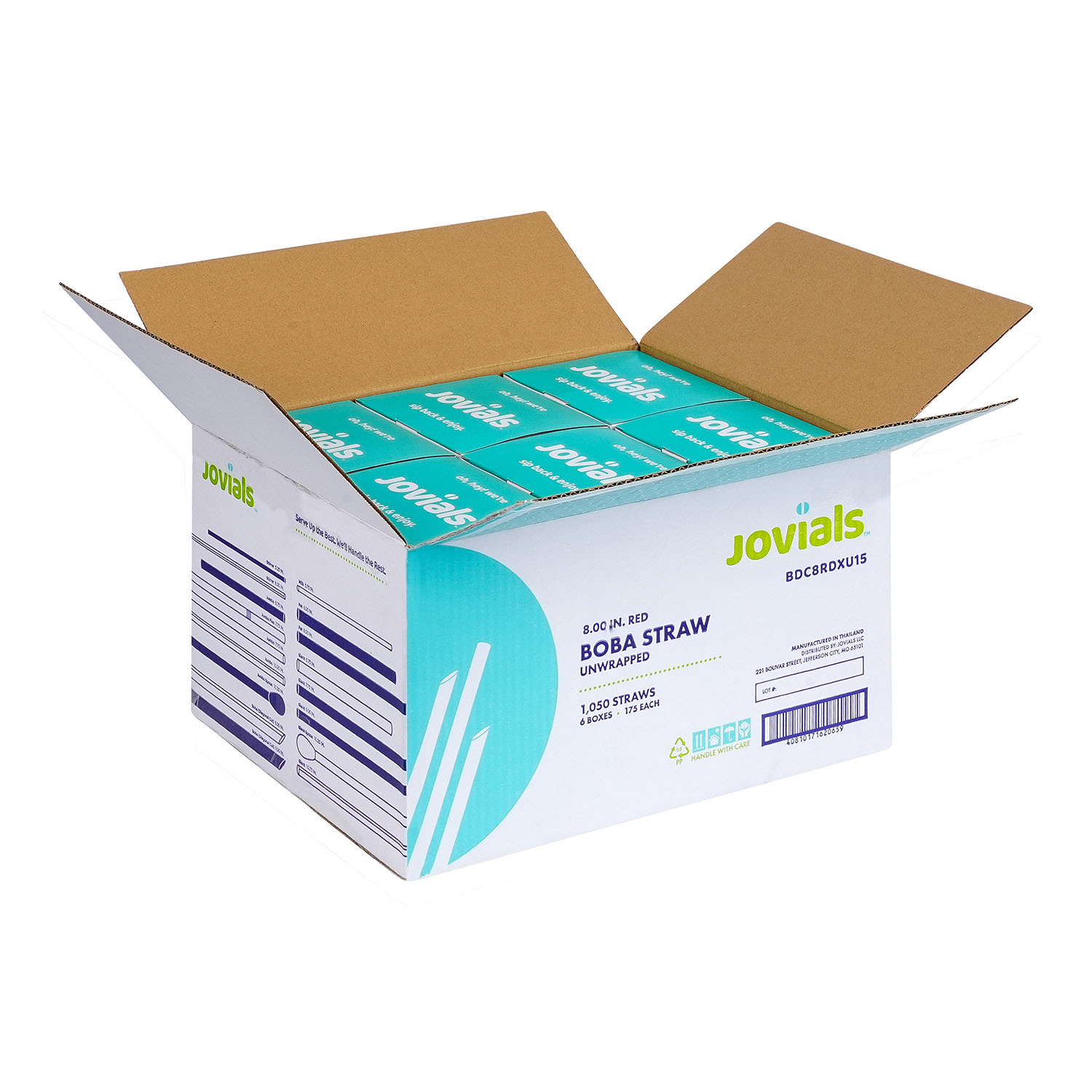 Jovials™ Unwrapped Boba Diagonal Cut Straw, Red, 8" - Image 3