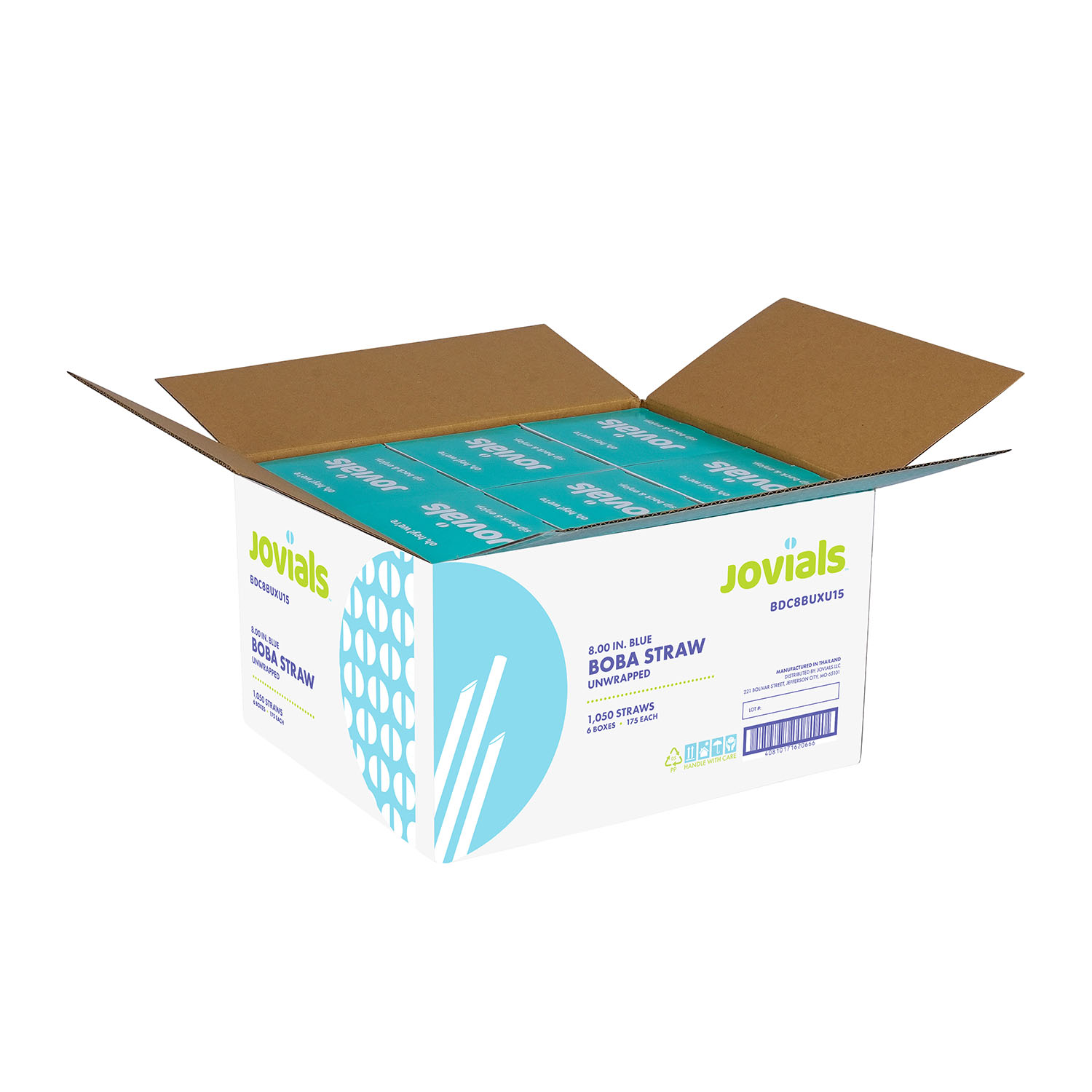 Jovials™ Unwrapped Boba Diagonal Cut Straw, Blue, 8" - Image 2