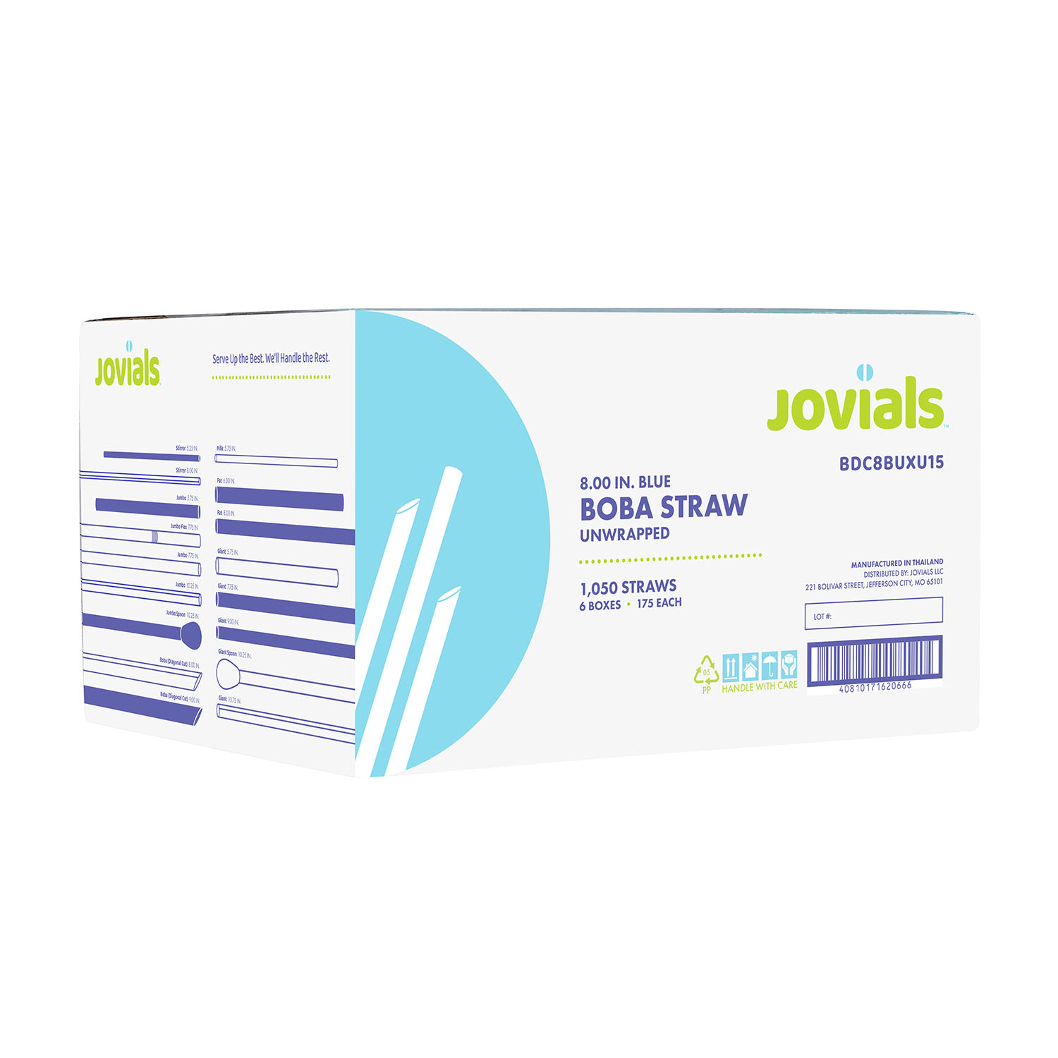 Jovials™ Unwrapped Boba Diagonal Cut Straw, Blue, 8" - Image 4
