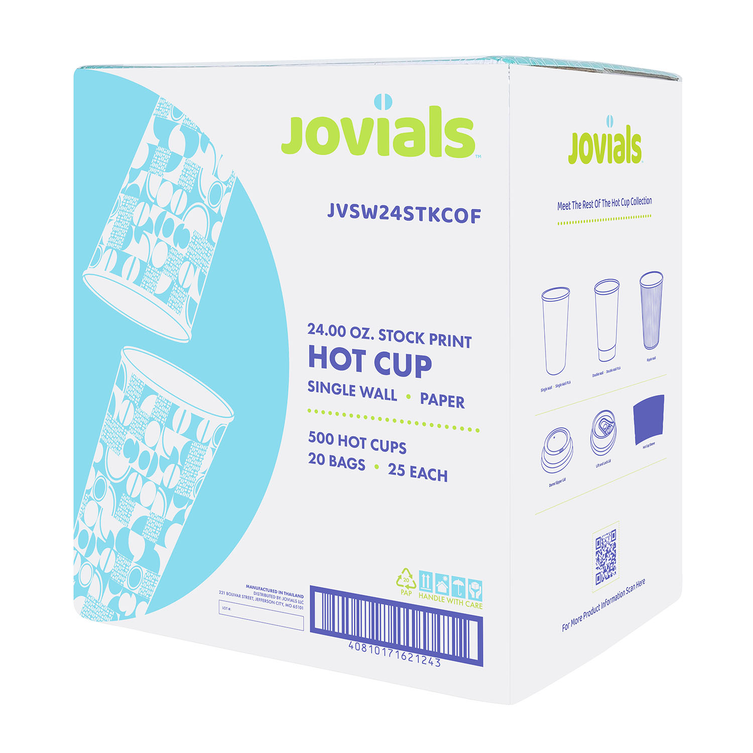 Jovials™ Paper Single Wall Hot Cup, Coffee Stock Print, 24 oz - Image 3