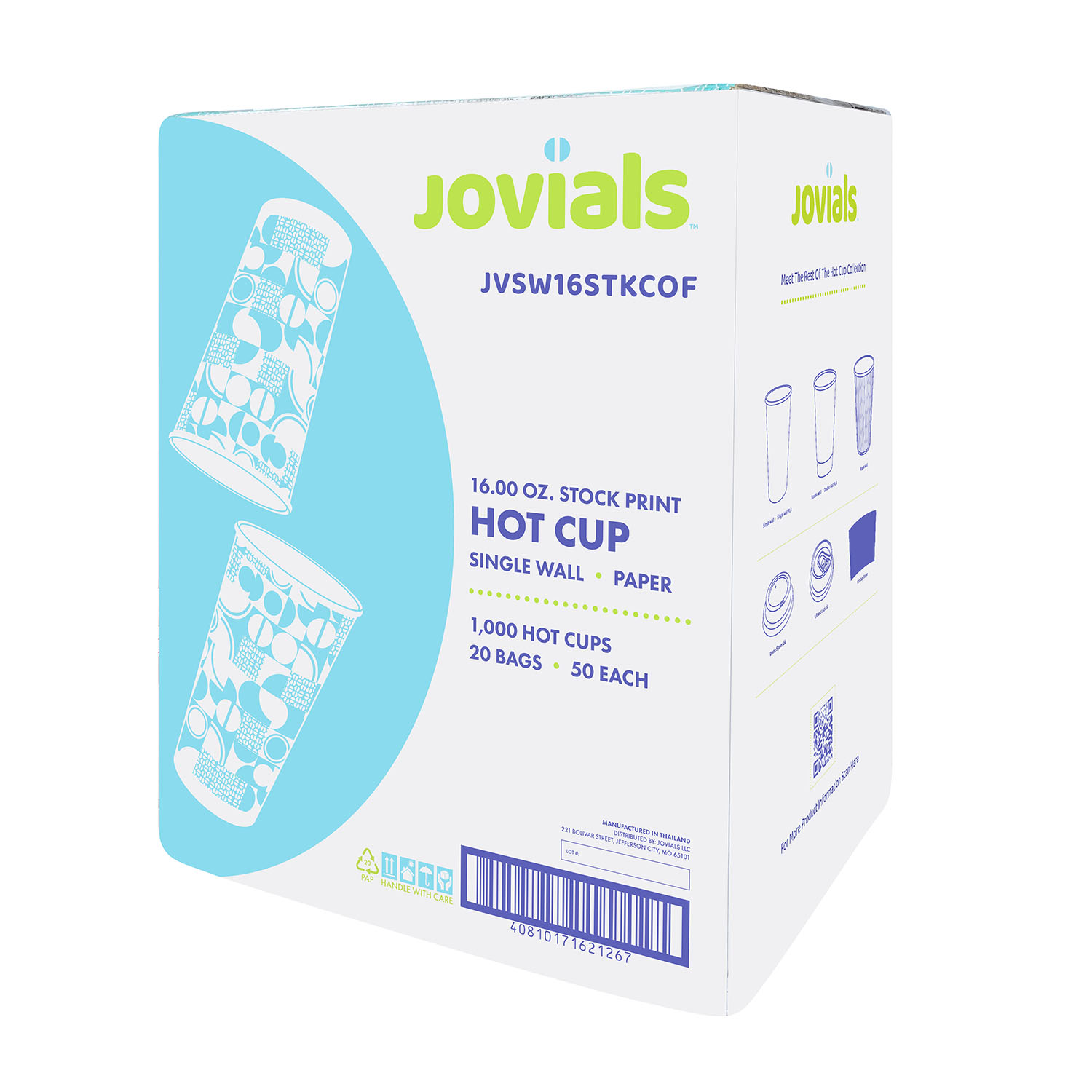 Jovials™ Paper Single Wall Hot Cup, Coffee Stock Print, 16 oz - Image 3