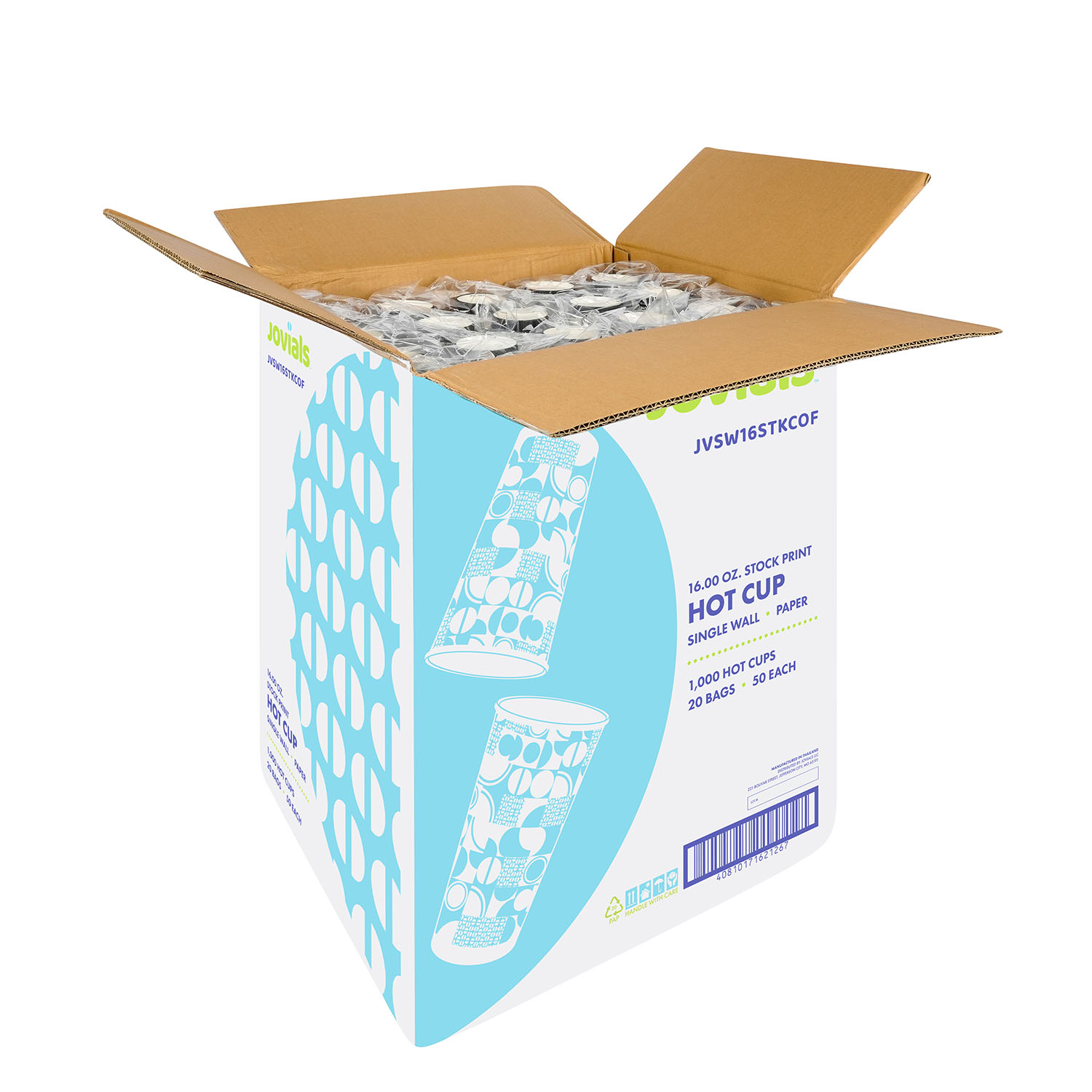 Jovials™ Paper Single Wall Hot Cup, Coffee Stock Print, 16 oz - Image 4