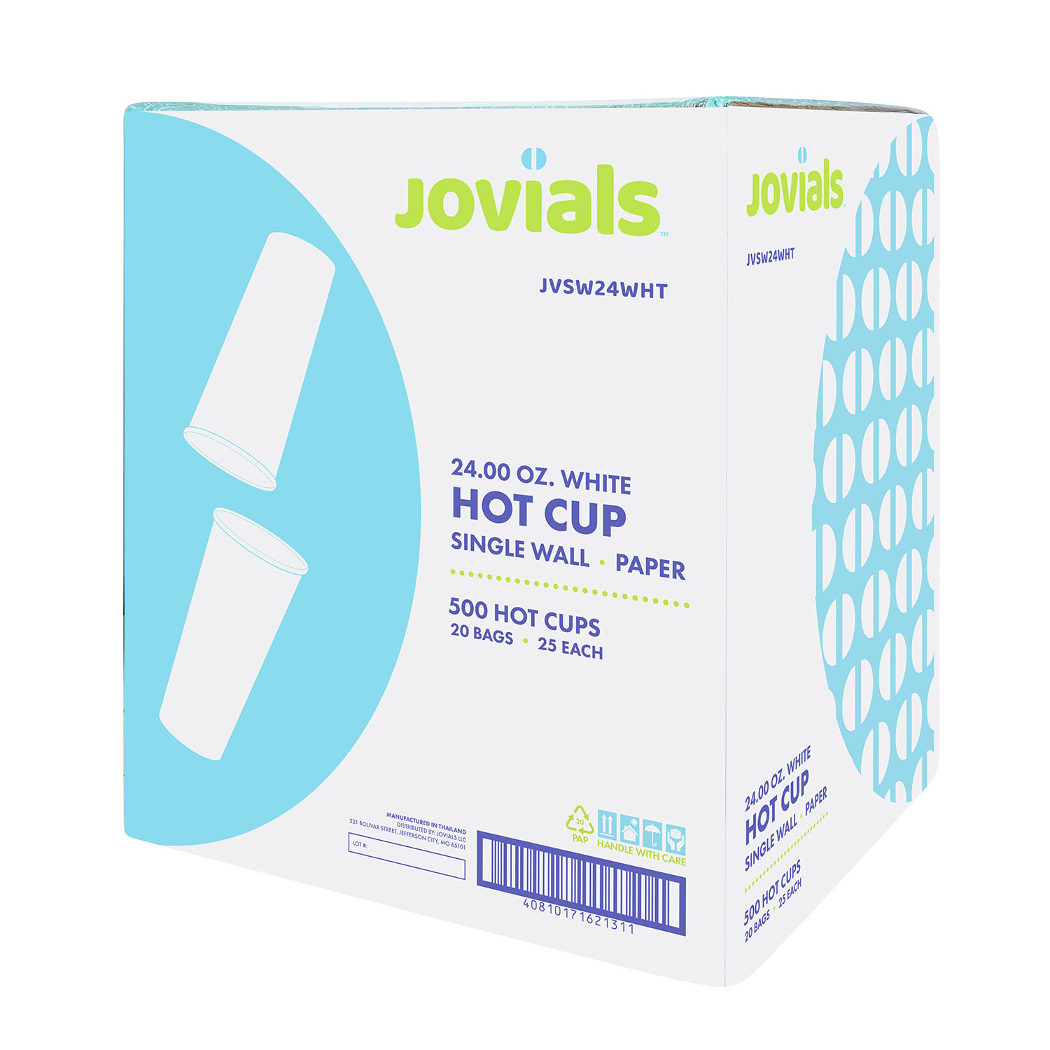 Jovials™ Paper Single Wall Hot Cup, White, 24 oz - Image 3