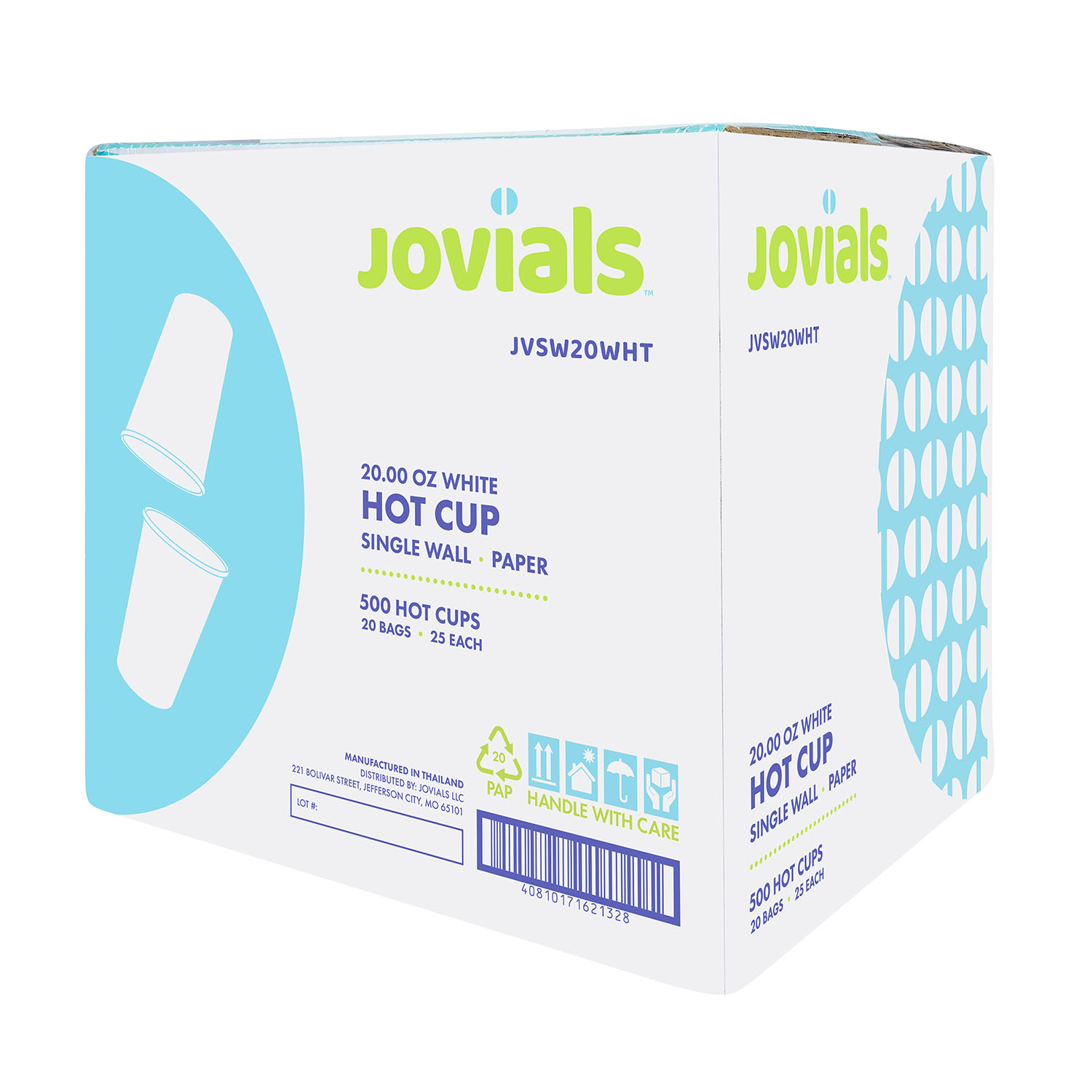 Jovials™ Paper Single Wall Hot Cup, White, 20 oz - Image 3
