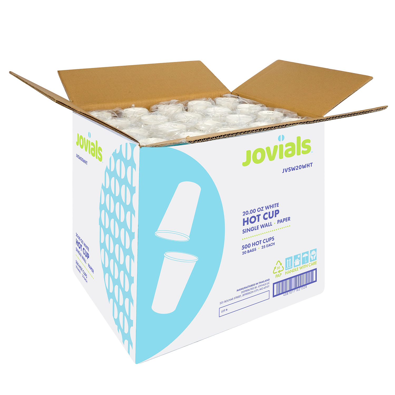 Jovials™ Paper Single Wall Hot Cup, White, 20 oz - Image 4