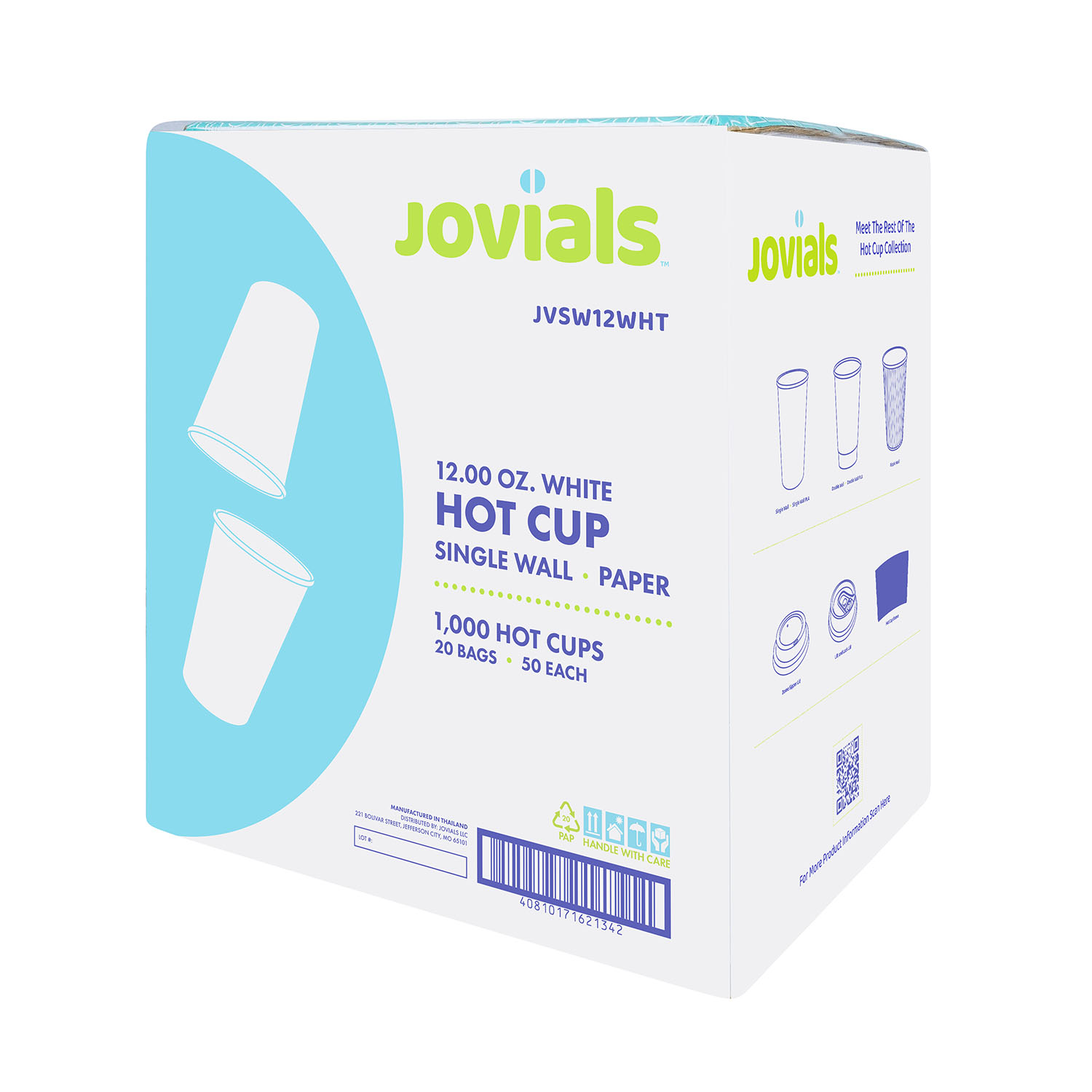 Jovials™ Paper Single Wall Hot Cup, White, 12 oz - Image 3