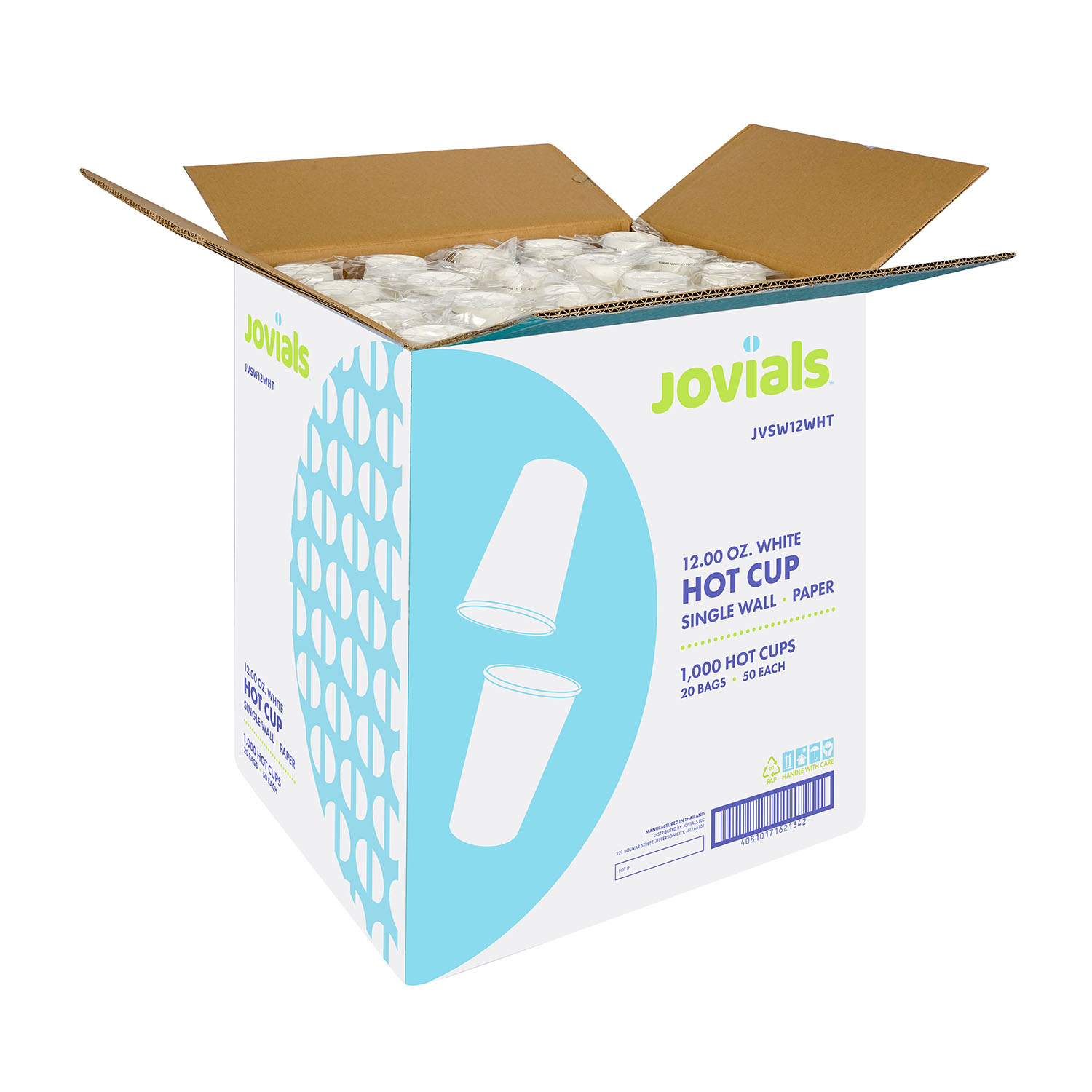Jovials™ Paper Single Wall Hot Cup, White, 12 oz - Image 4