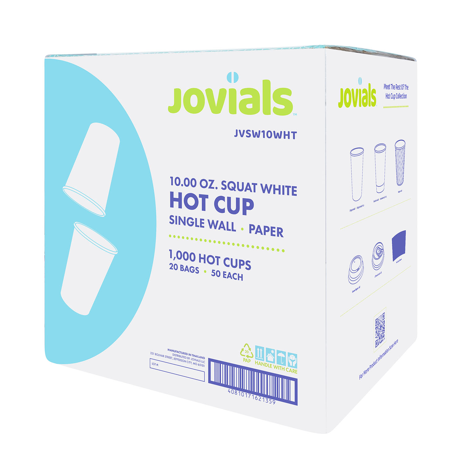 Jovials™ Paper Single Wall Hot Cup, White, 10 oz - Image 3