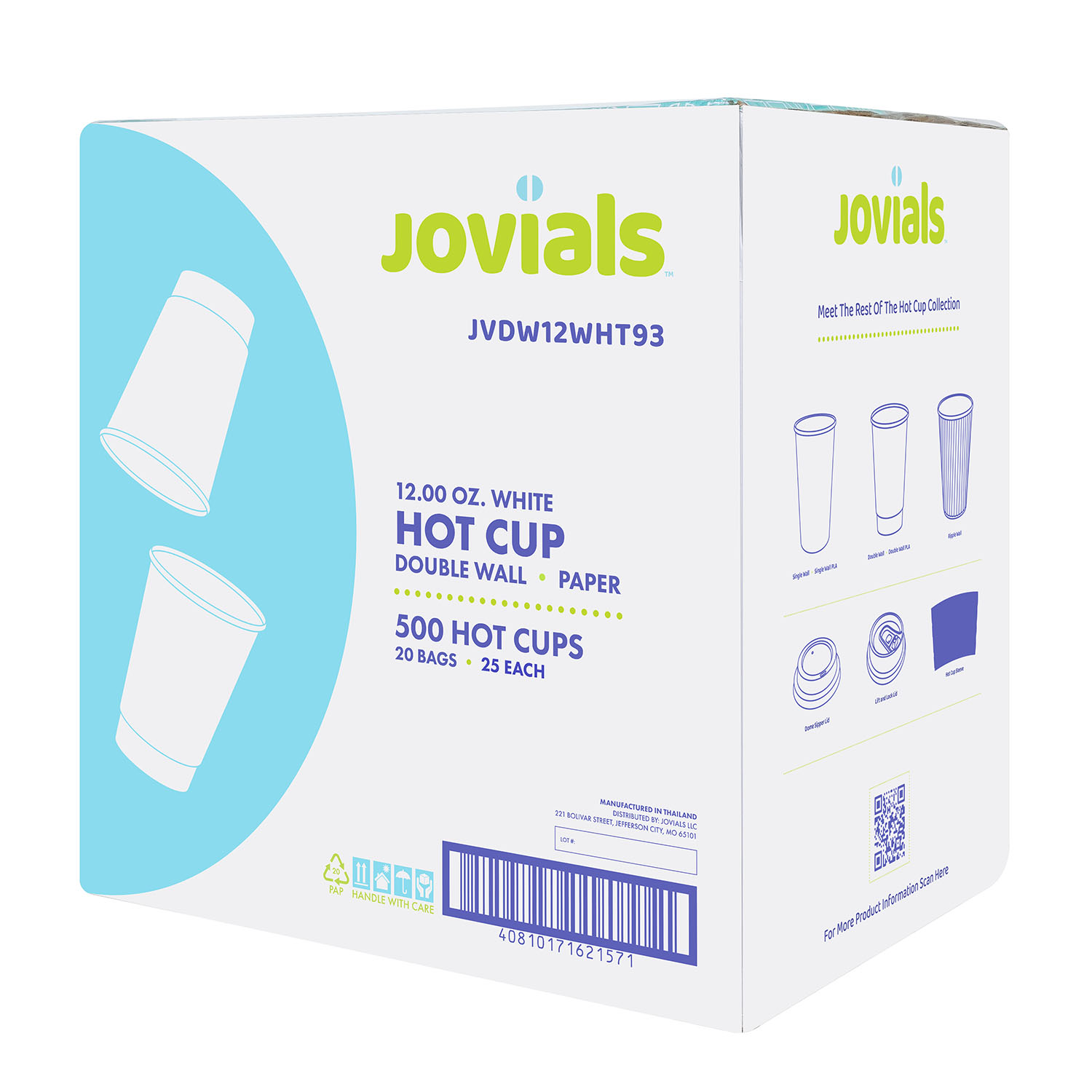Jovials™ Paper Double Wall Hot Cup, White, 12 oz - Image 3