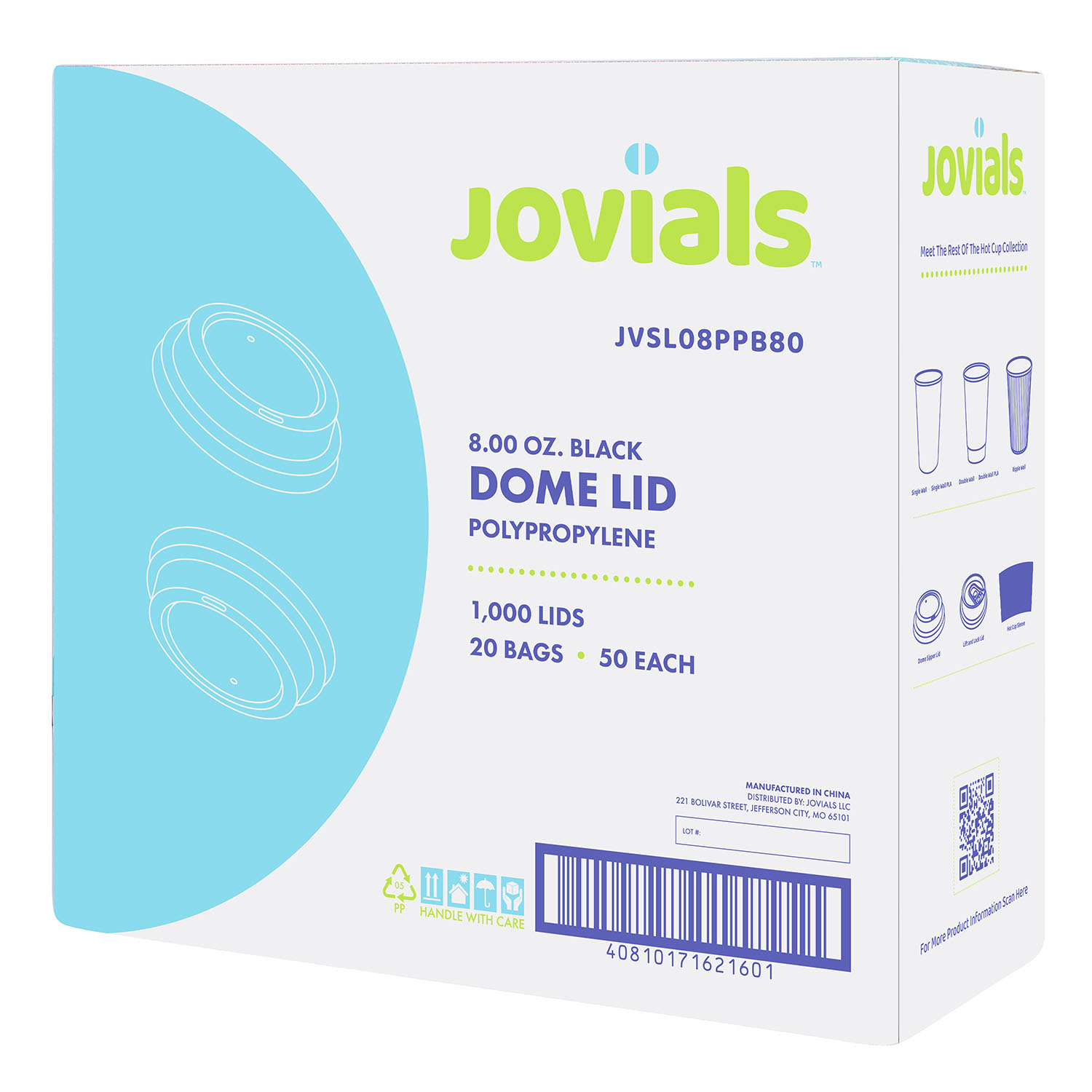 Jovials™ Polypropylene Dome Sipper Lid, Black, Fits 8 oz - Image 4