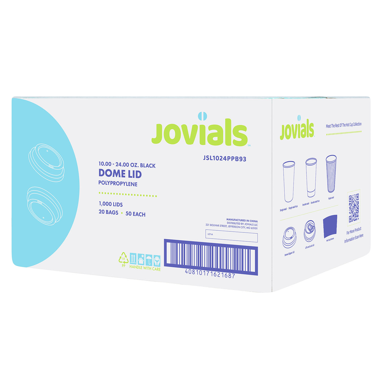 Jovials™ Polypropylene Dome Sipper Lid, Black, Fits 10/12/16/20/24 oz - Image 3