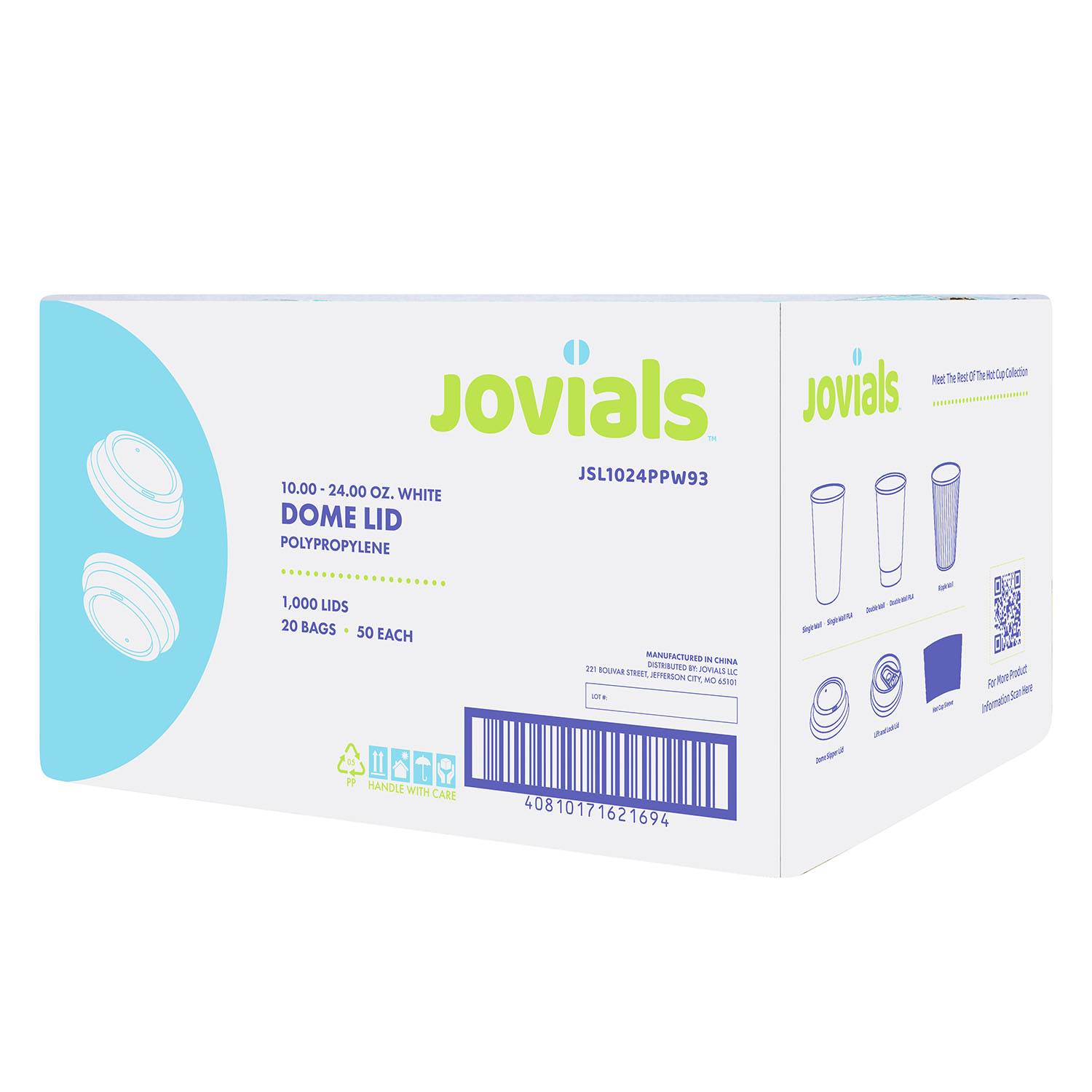 Jovials™ Polypropylene Dome Sipper Lid, White, Fits 10/12/16/20/24 oz - Image 3