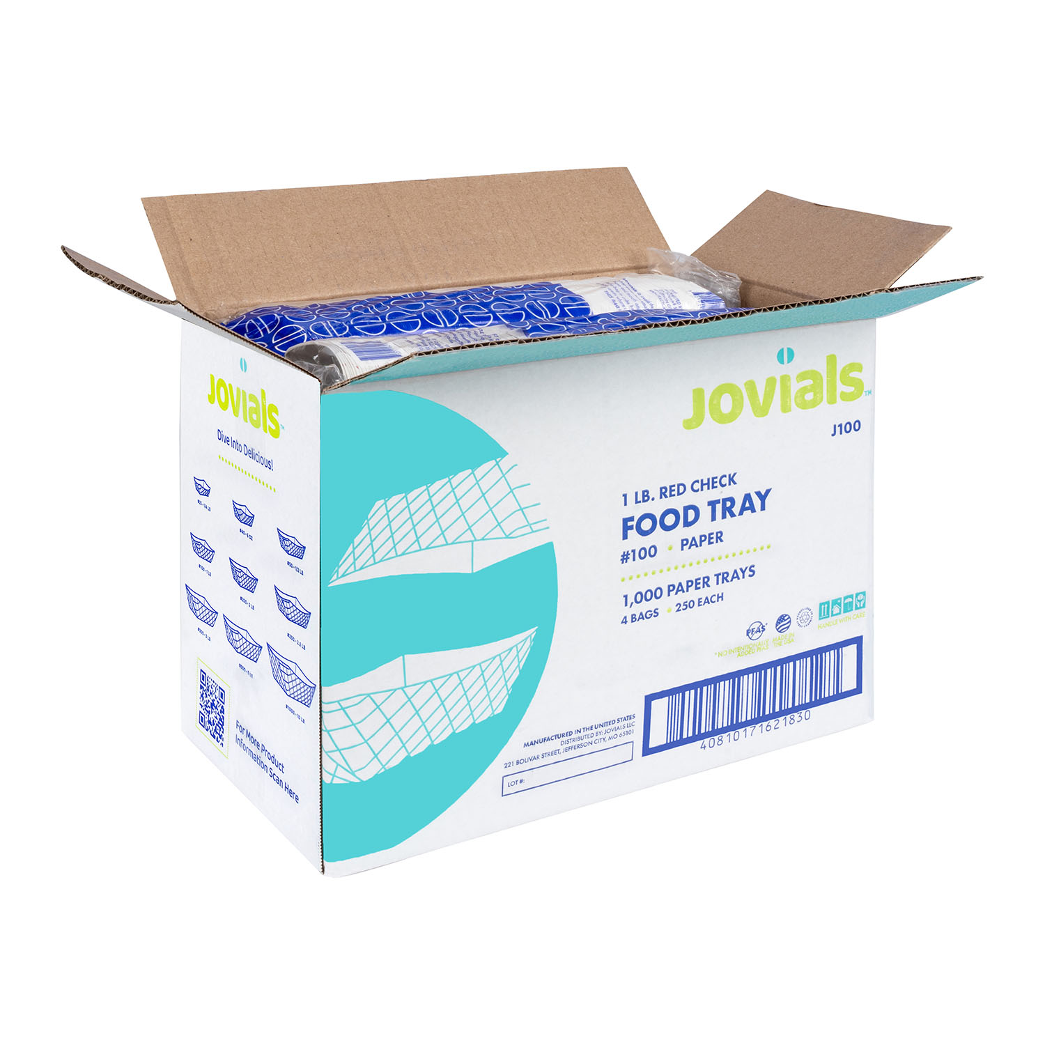 Jovials™ #100 Clay Coated Paper Food Tray, Red Check, 1 lb - Image 4