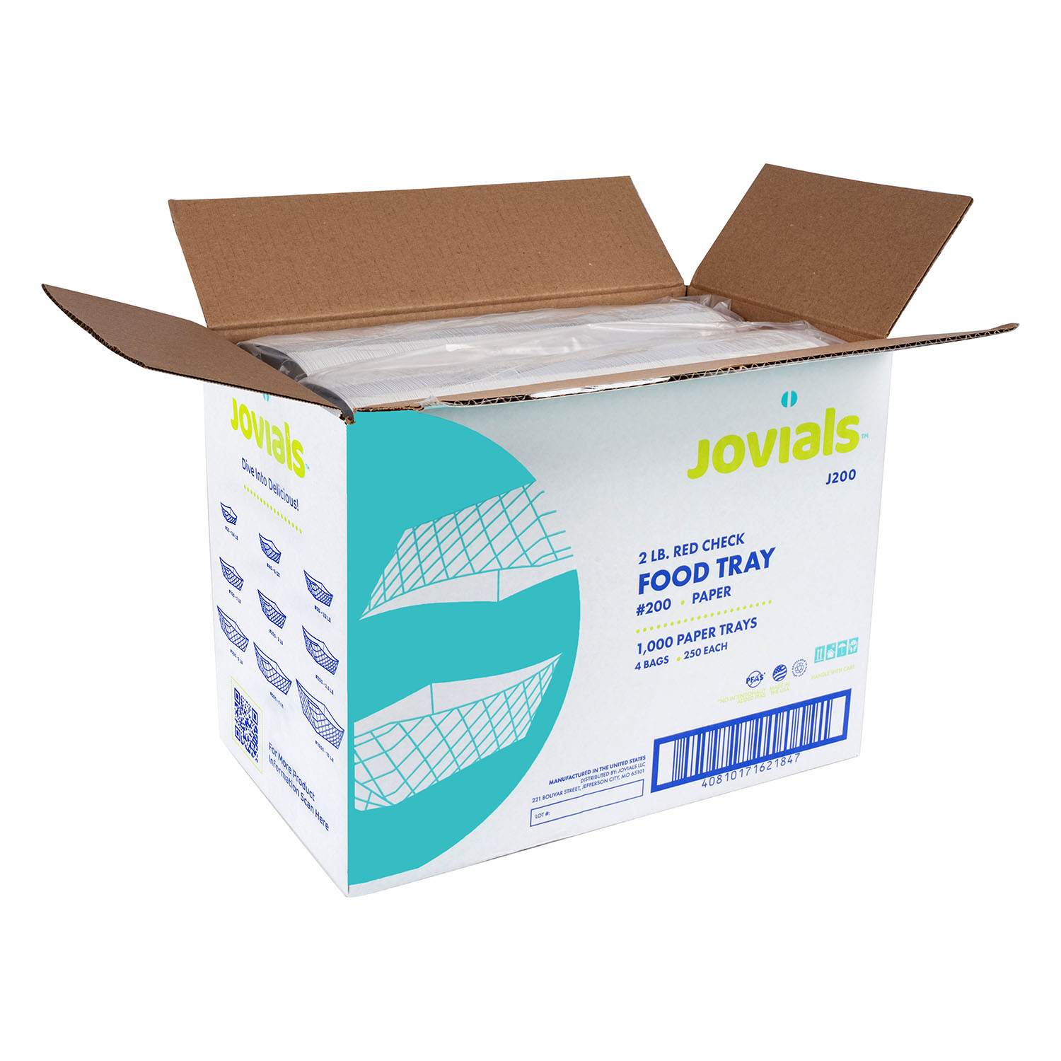 Jovials™ #200 Clay Coated Paper Food Tray, Red Check, 2 lb - Image 4