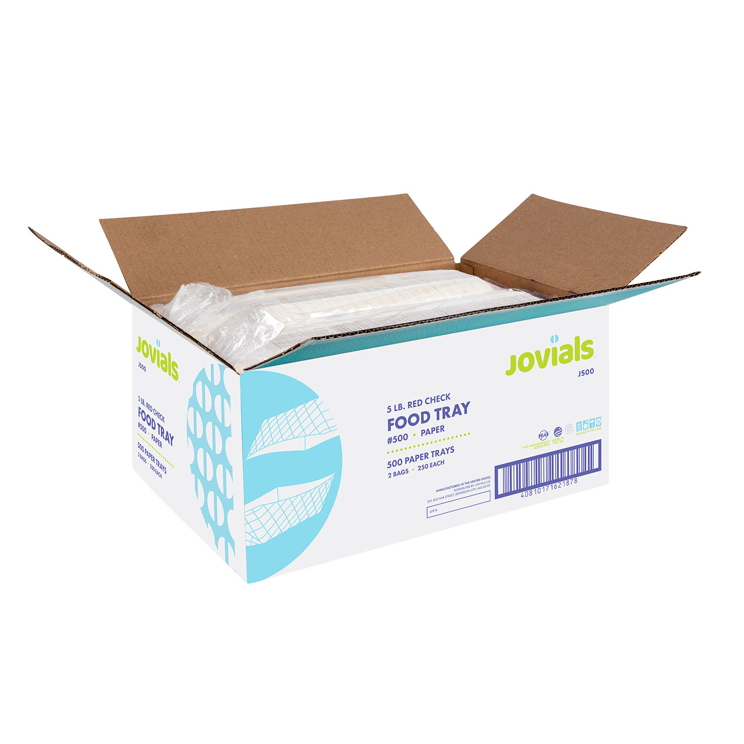 Jovials™ #500 Clay Coated Paper Food Tray, Red Check, 5 lb - Image 4