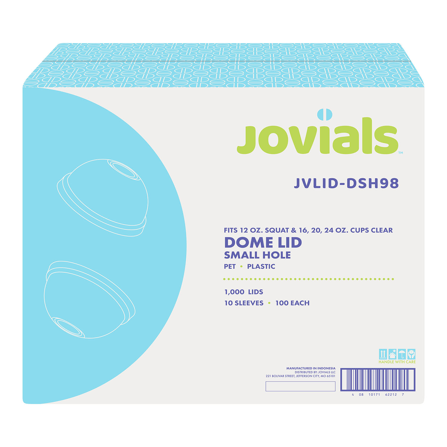 Jovials™ PET Dome Lid with Small Hole, Clear, 98mm, Fits 12 Squat/16/20/24 oz - Image 4