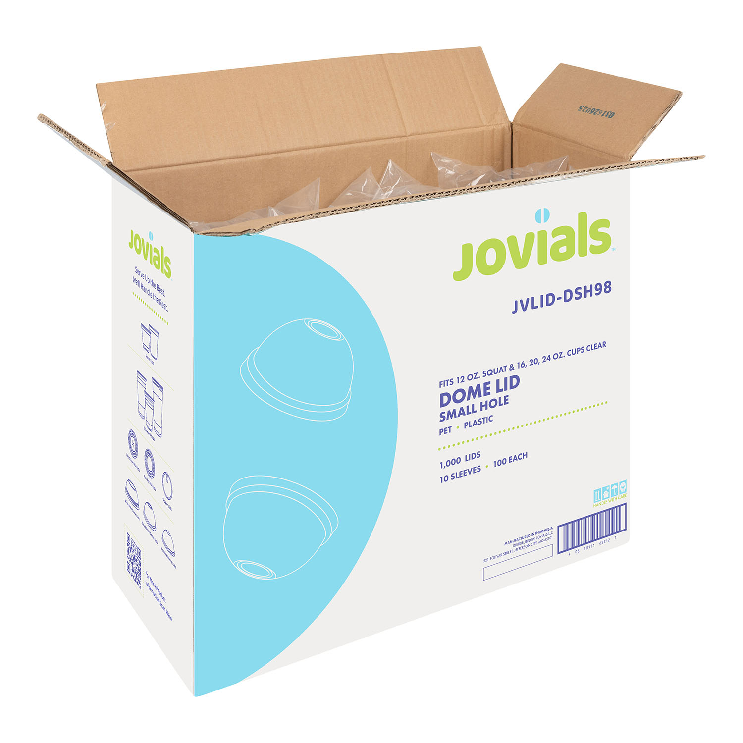 Jovials™ PET Dome Lid with Small Hole, Clear, 98mm, Fits 12 Squat/16/20/24 oz - Image 5